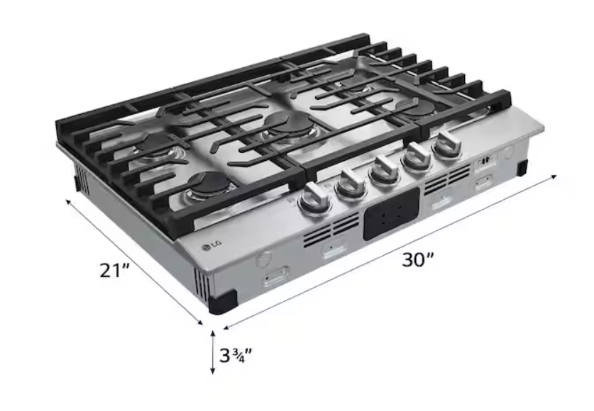 LG 30" Gas Cooktop with UltraHeat 20K BTU Burner, Stainless Steel – CBGJ3023S