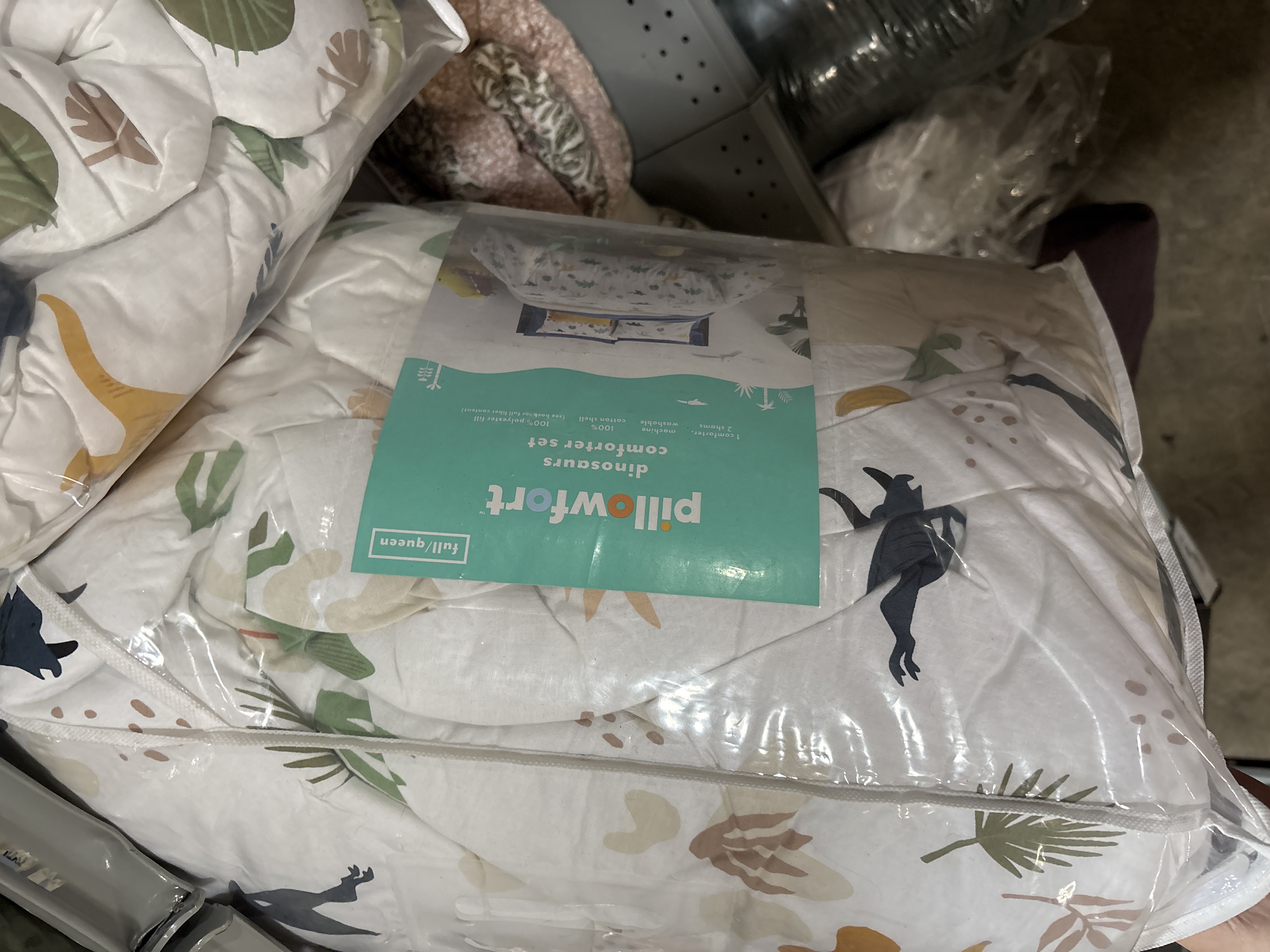 Full/Queen Dinosaur Kids' Comforter Set - Multicolor, Cotton, 3-Piece
