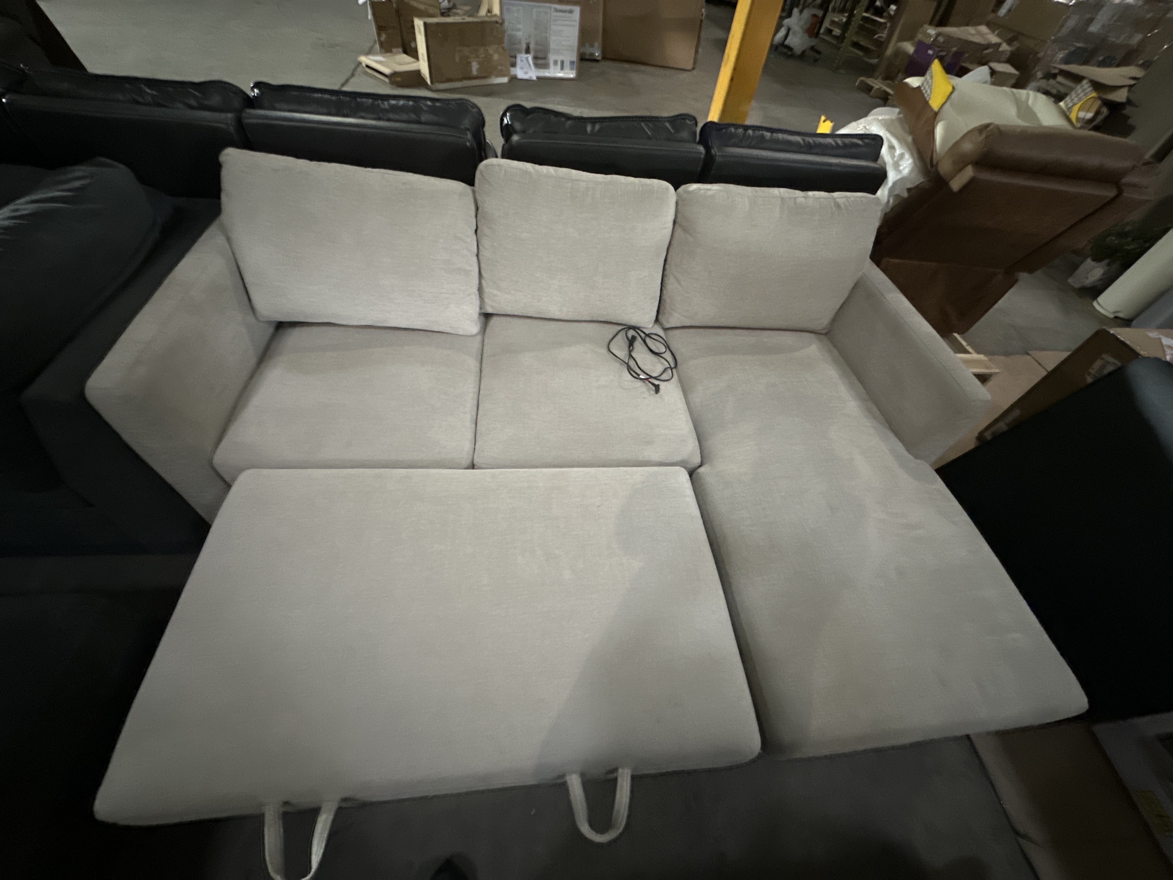 Coddle Luke Fabric Sleeper Sofa with Reversible Chaise and Storage, Beige