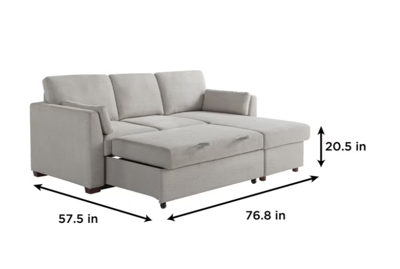 Coddle Luke Fabric Sleeper Sofa with Reversible Chaise and Storage, Beige