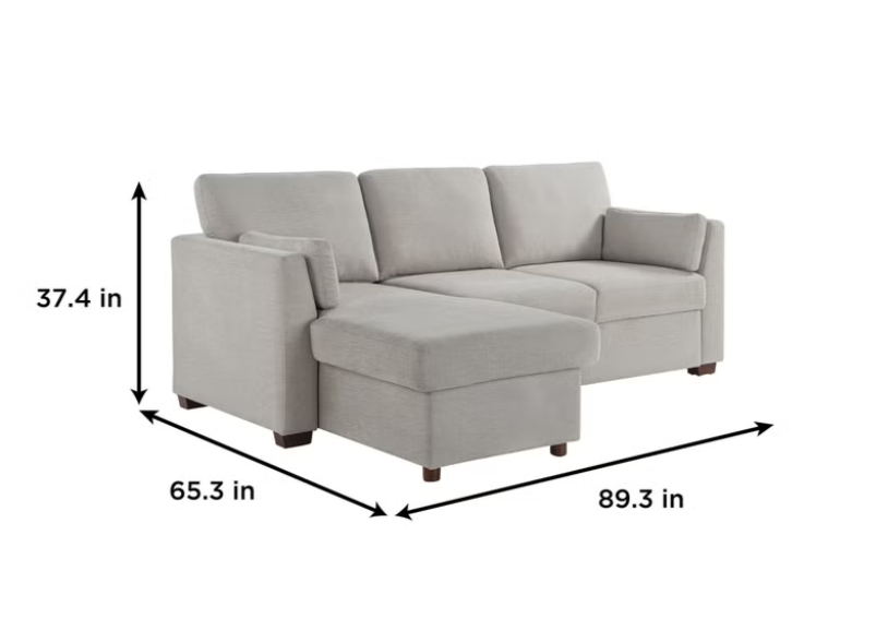 Coddle Luke Fabric Sleeper Sofa with Reversible Chaise and Storage, Beige