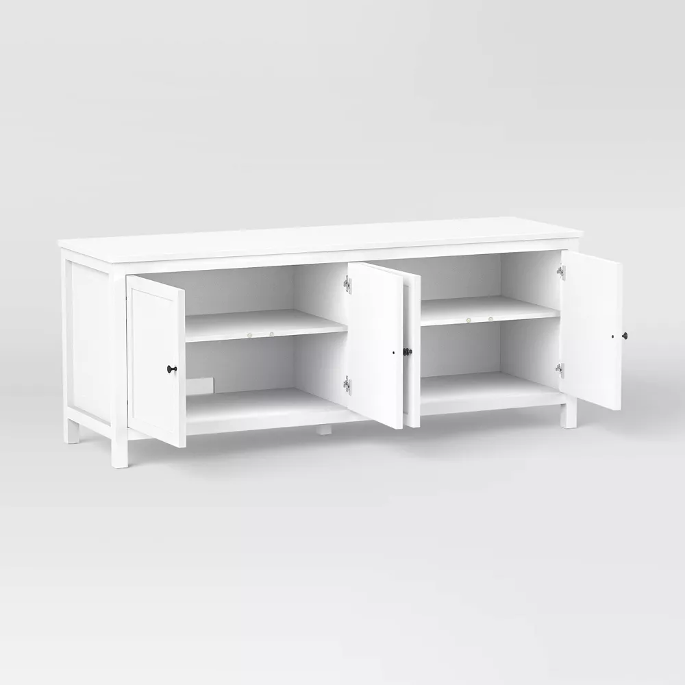 Traditional Storage TV Stand with Doors and Shelves for TVs up to 65" Classic White