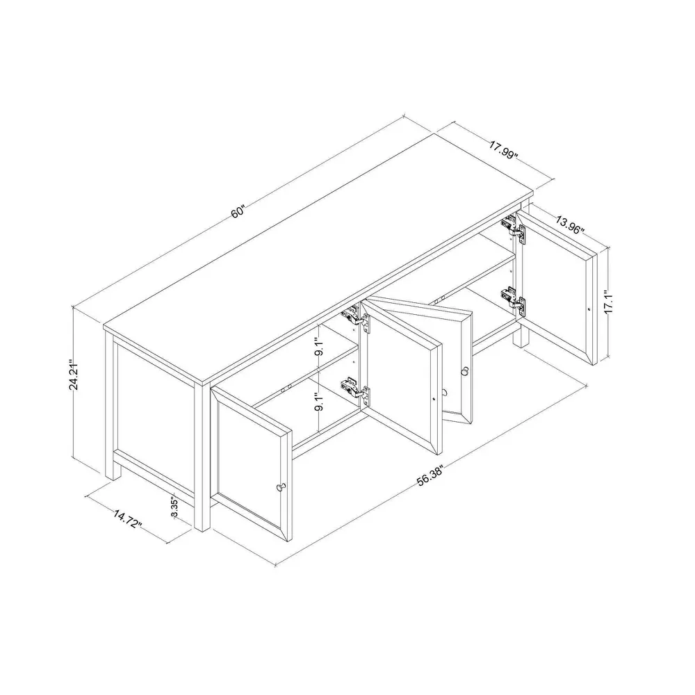 Traditional Storage TV Stand with Doors and Shelves for TVs up to 65" Classic White