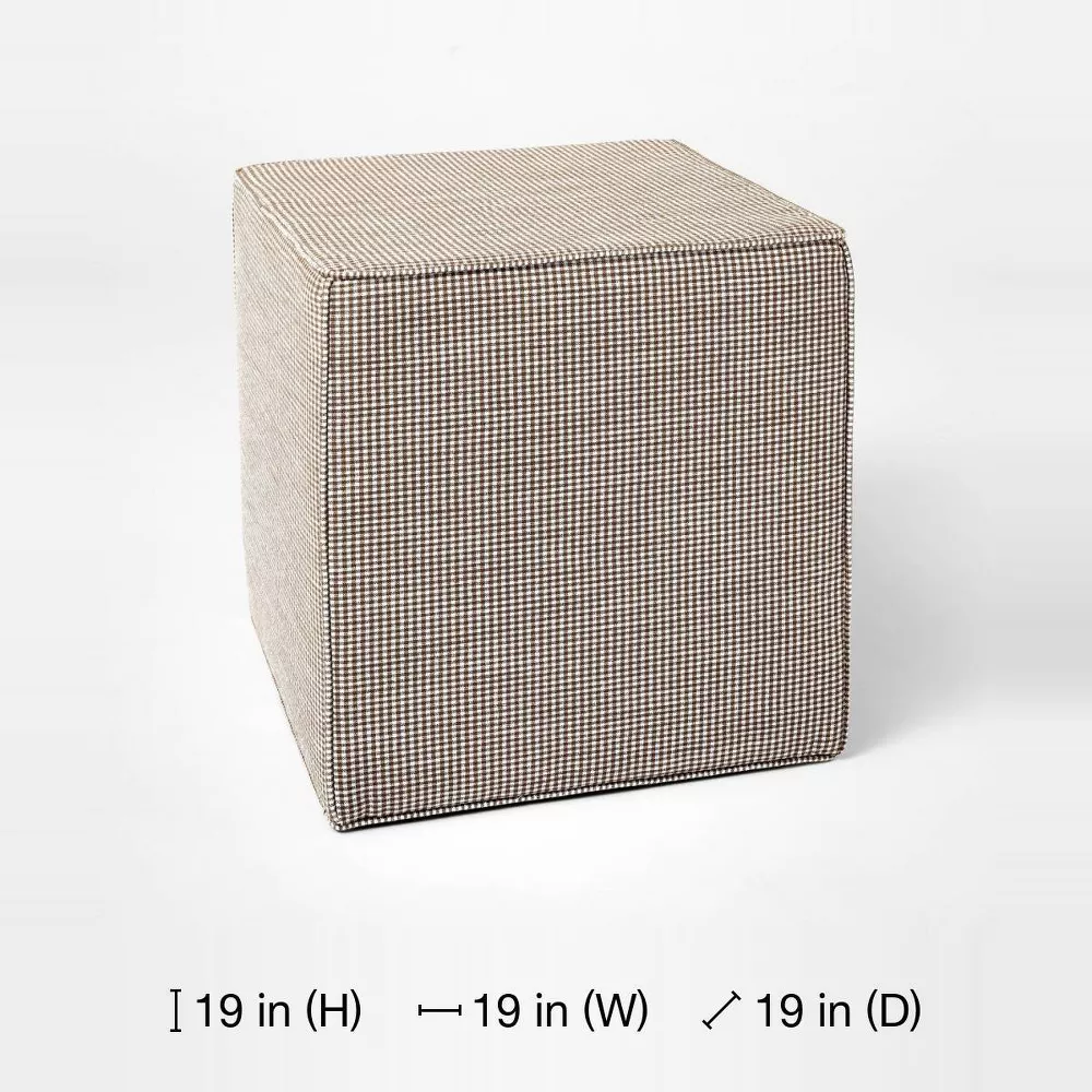 Lynwood Square Upholstered Cube Ottoman Tan Checkered