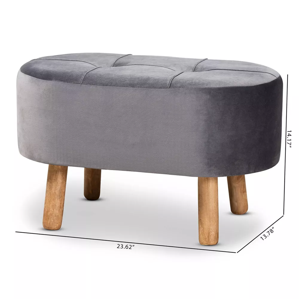 Simone Velvet Upholstered Wood Ottoman Gray/Natural -