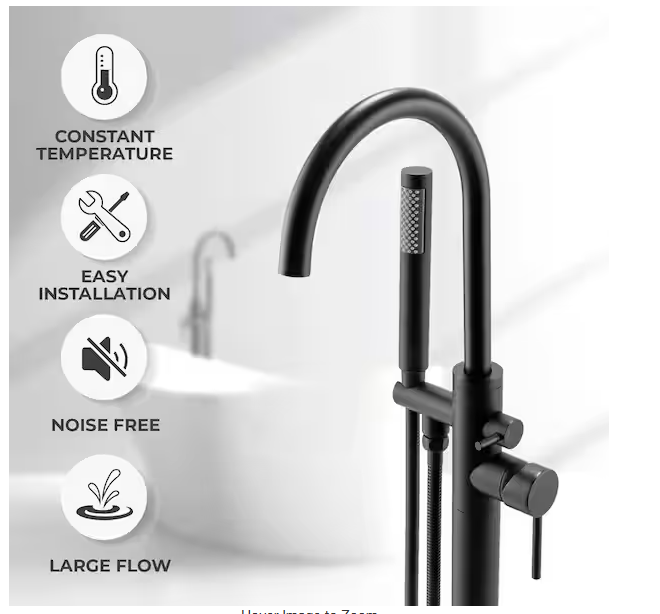Akdy 1-Handle Freestanding Floor Mount Tub Faucet Bathtub Filler With Hand Shower In Matte Black