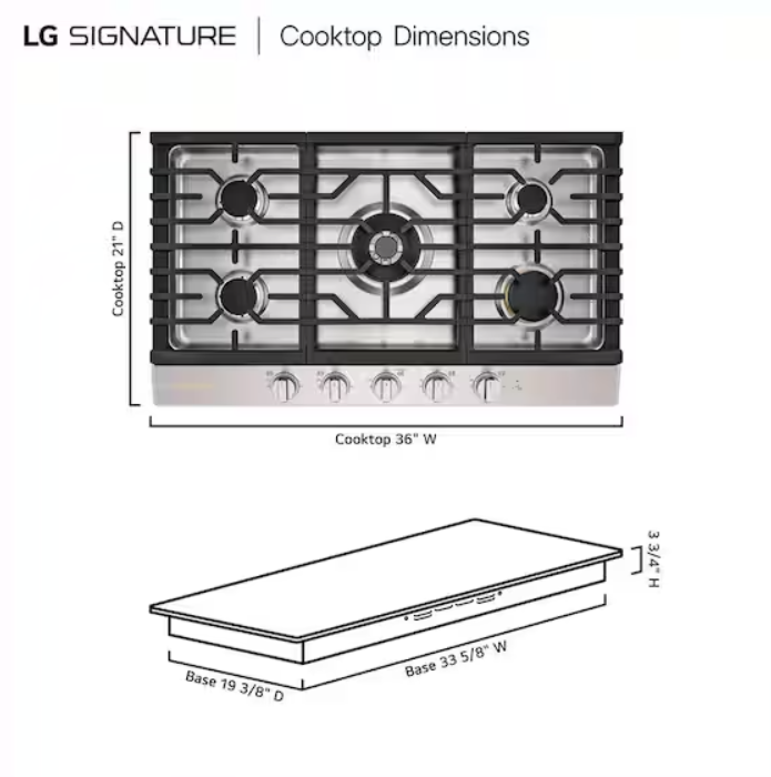 SKS LG SIGNATURE 36" UltraHeat Gas Cooktop with EasyClean, Stainless Steel – CBGU3639X