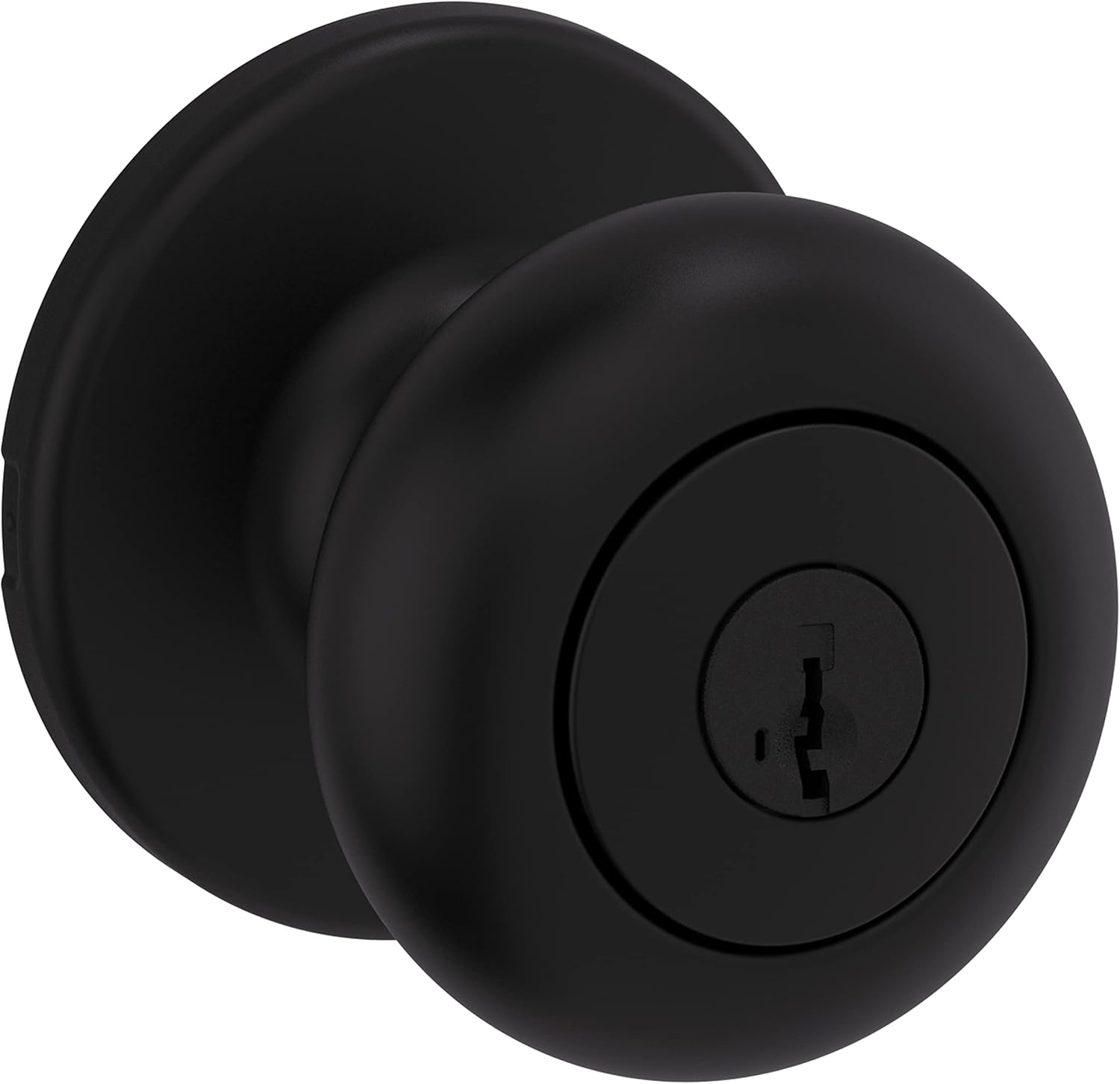 Kwikset Cove Entry Door Knob with Lock and Key, Secure Keyed Handle Exterior Doorknob, Front Entrance and Bedroom, Matte Black, Pick Resistant SmartKey Rekey Security