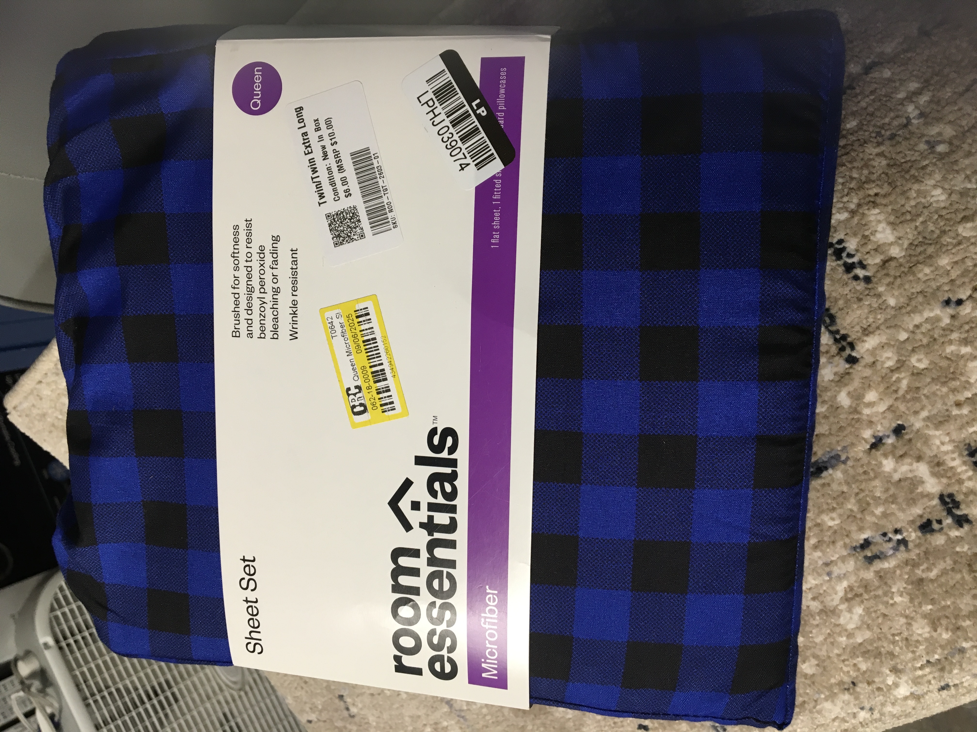 Room Essentials Queen Microfiber Sheet Set Blue/Black Gingham