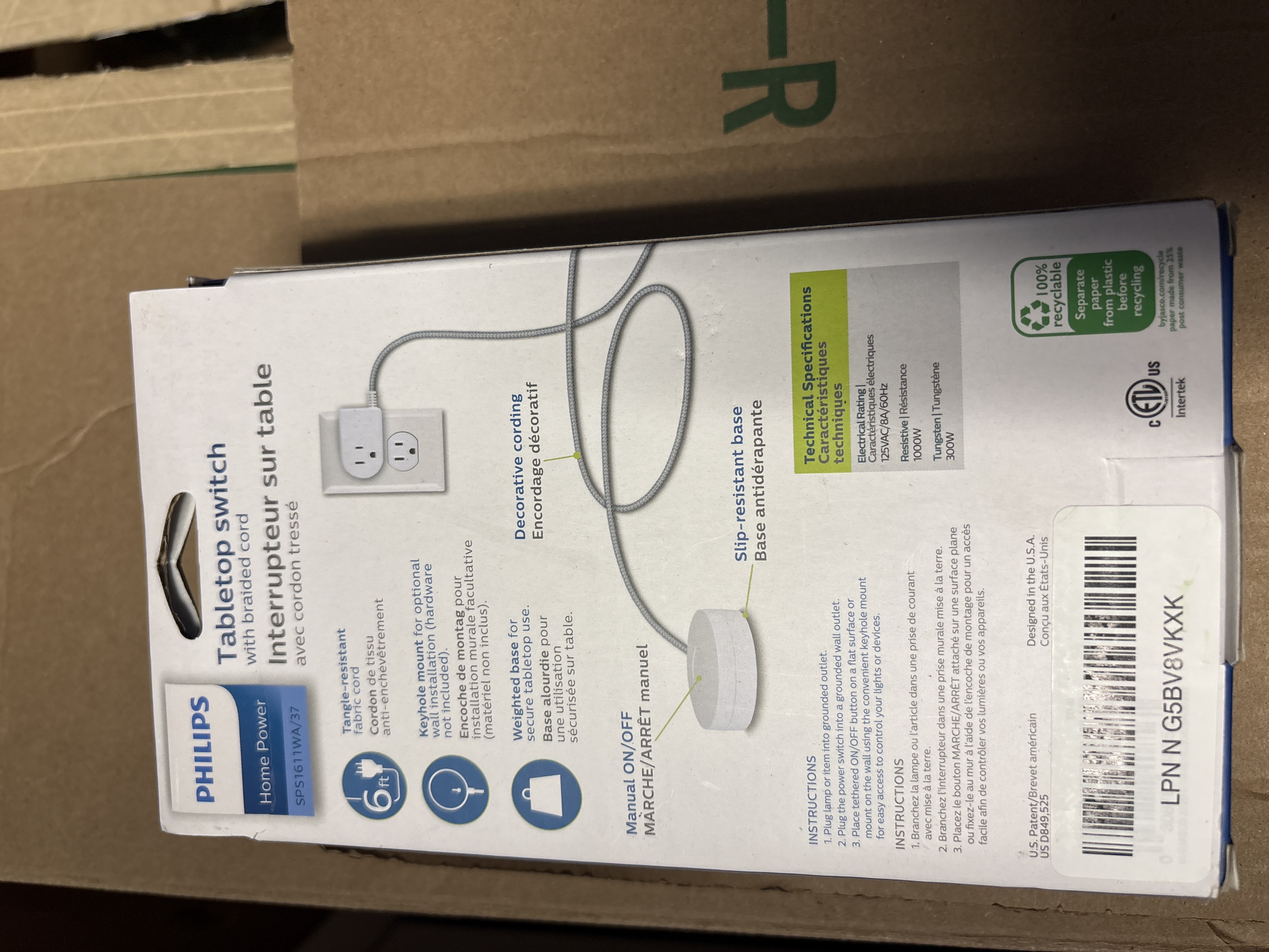 Philips Accessories 6 Ft. Braided Cord Tabletop Power Switch