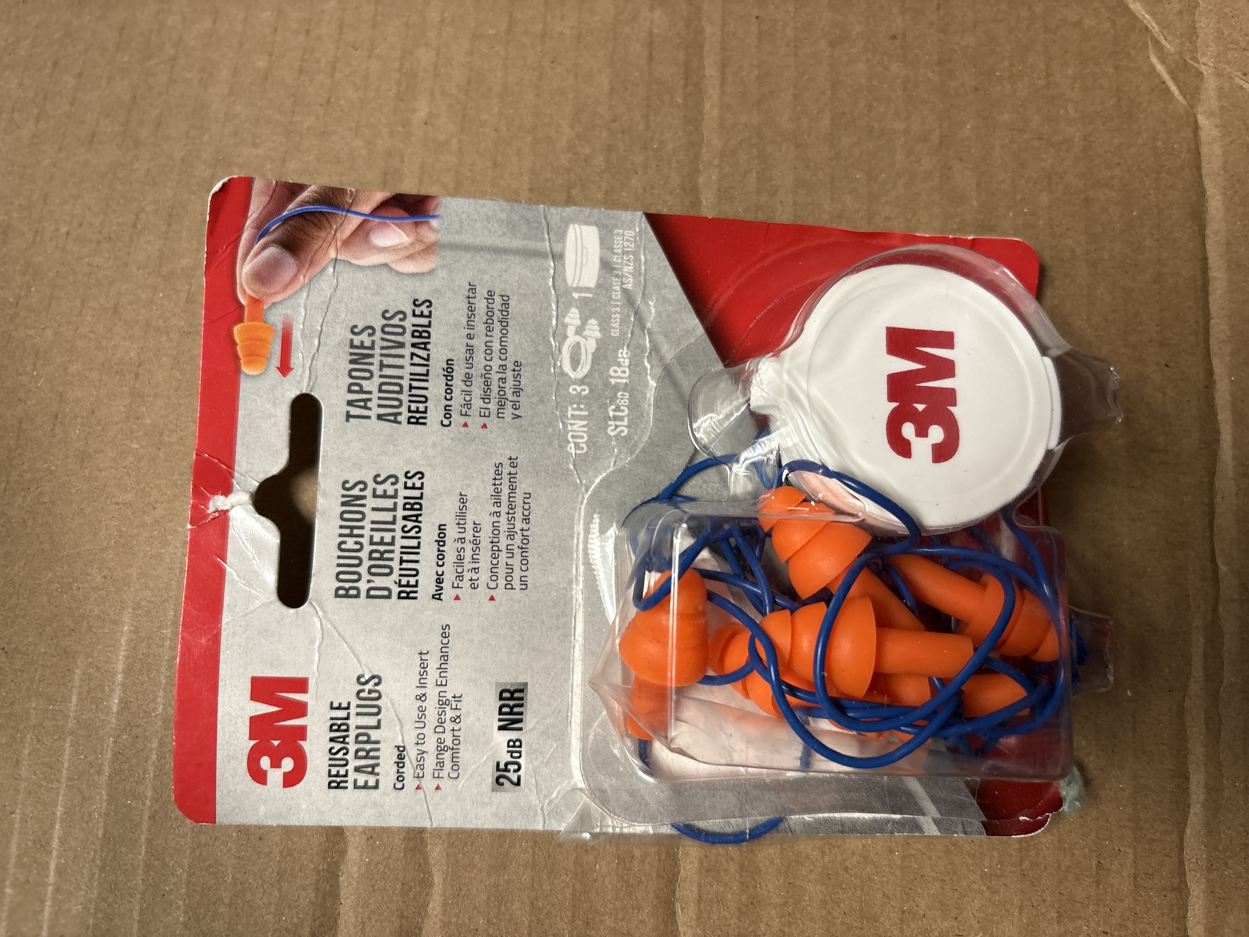 3M 25 dB Polyurethane Foam Ear Plugs Orange 3 Pair