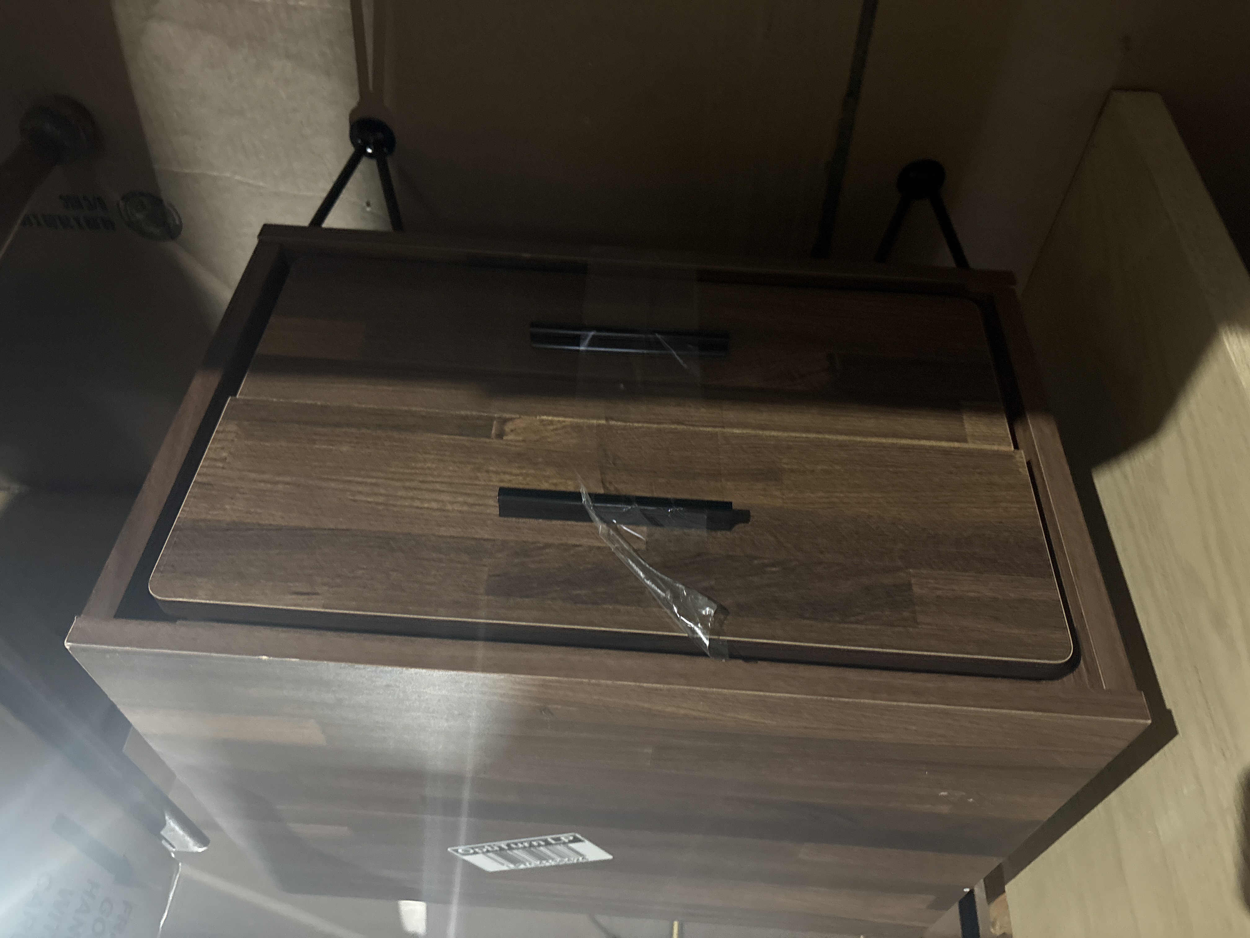 20" Deoss Accent Table Walnut Finish - Acme Furniture: Glass Top, Geometric Base, No Tools Assembly