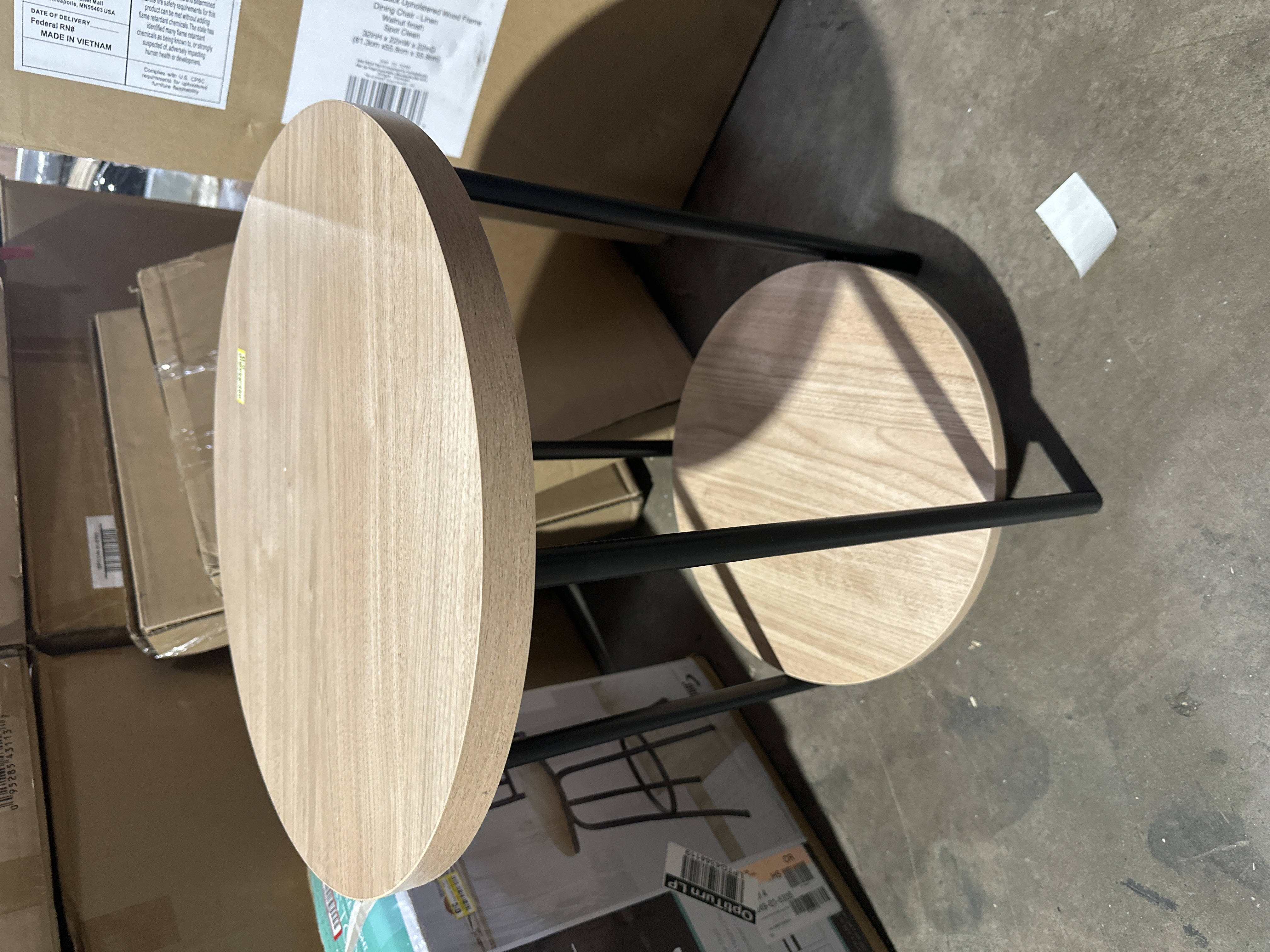 Wood and Metal Small Round Side Table Natural Finish