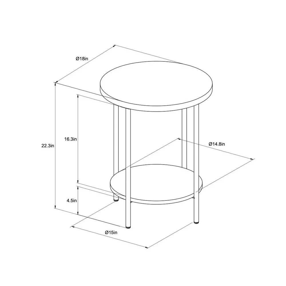 Wood and Metal Small Round Side Table Natural Finish