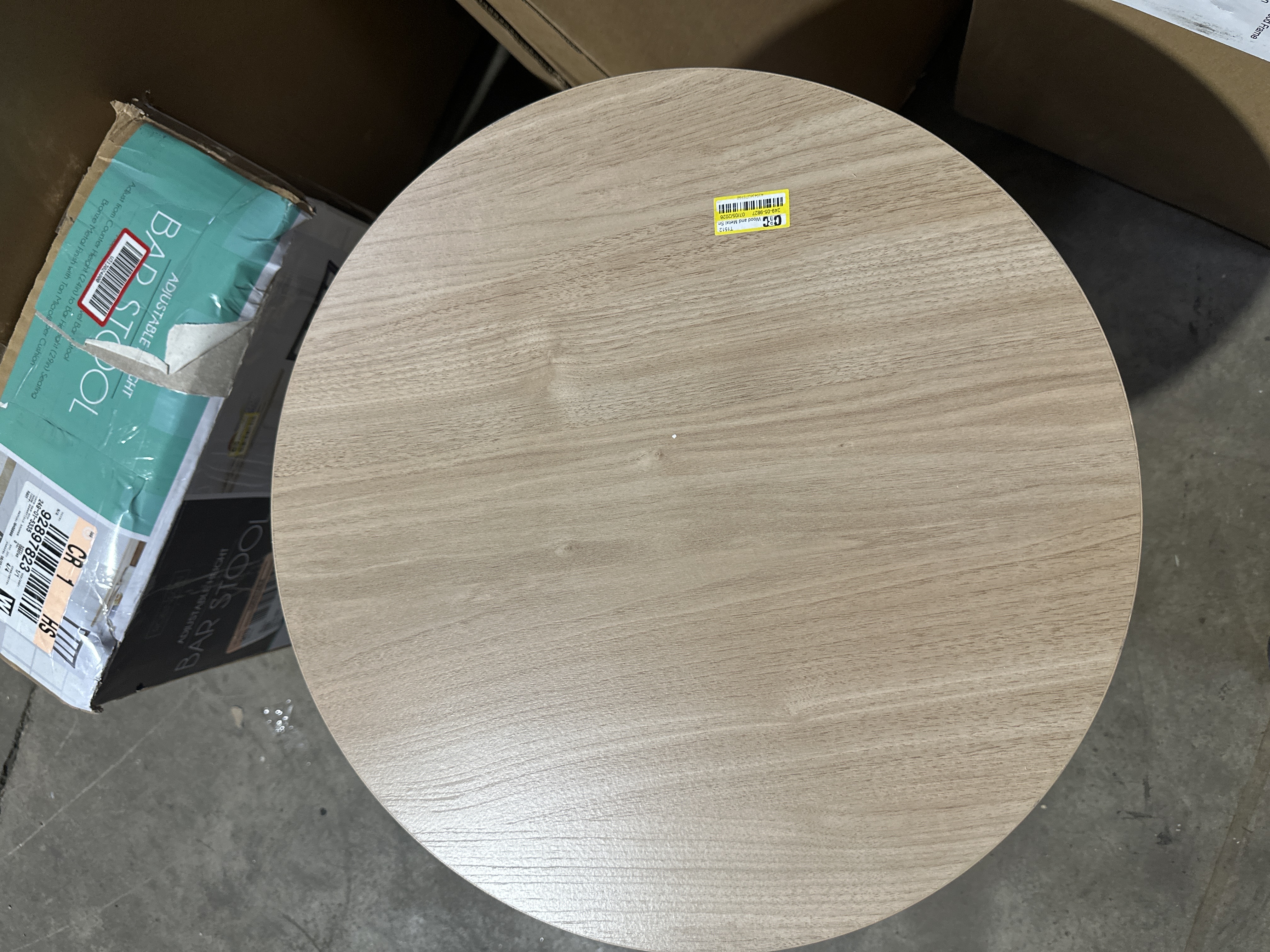 Wood and Metal Small Round Side Table Natural Finish