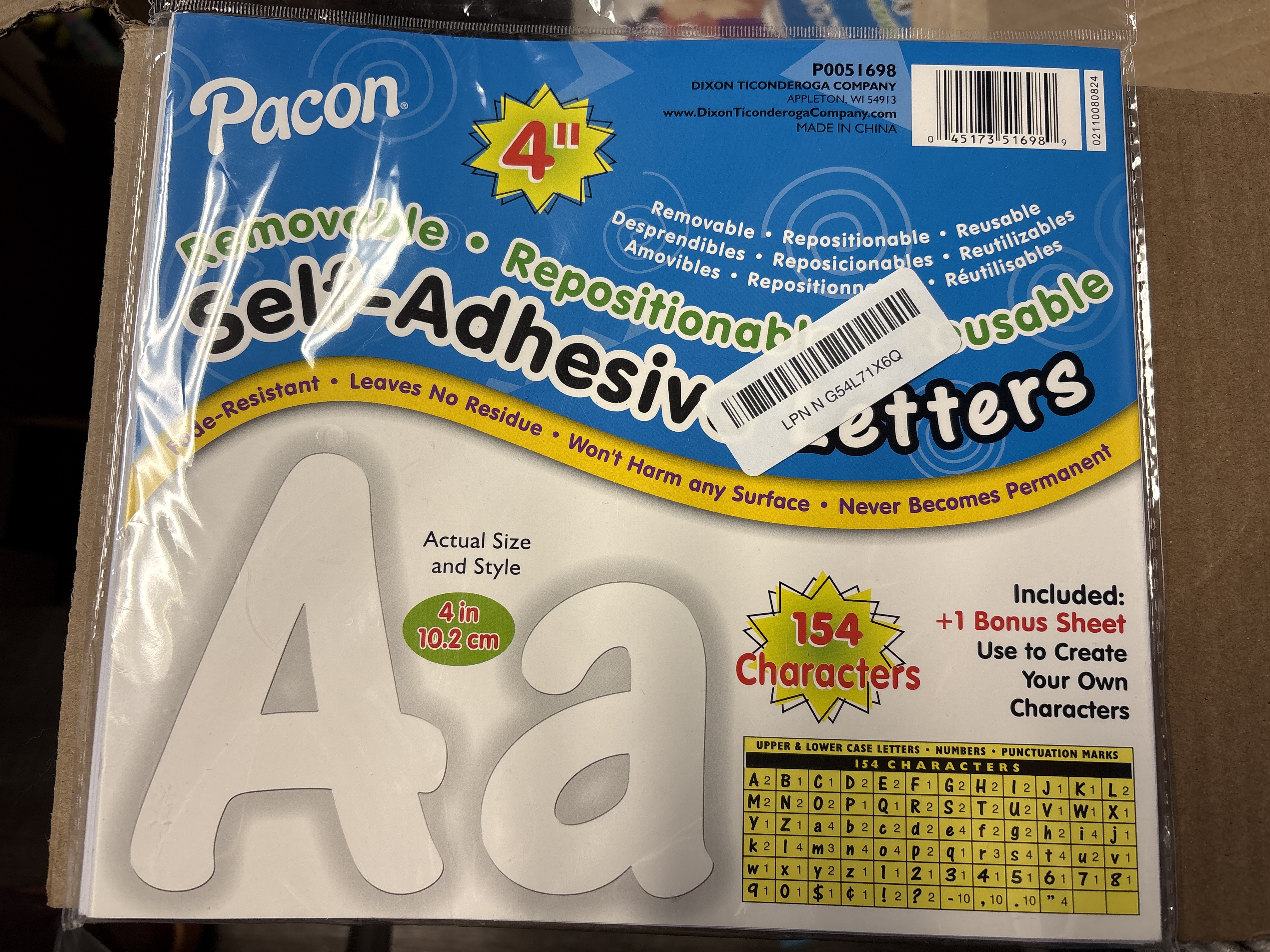 Pacon Letters White Cheery Font 4In Self Adhesive