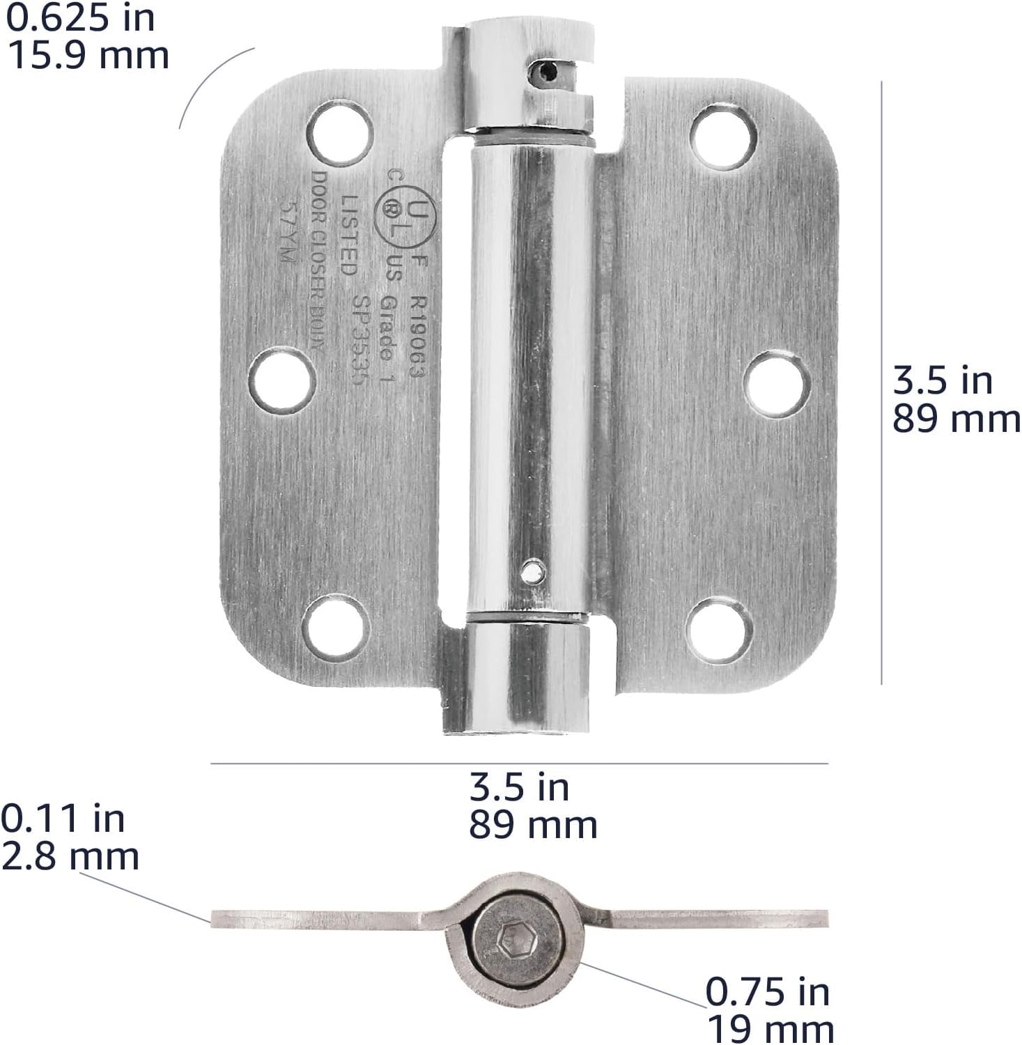 Amazon Basics Self-Closing Door Hinge, 3.5 Inch x 3.5 Inch, 1 Piece, Satin Nickel