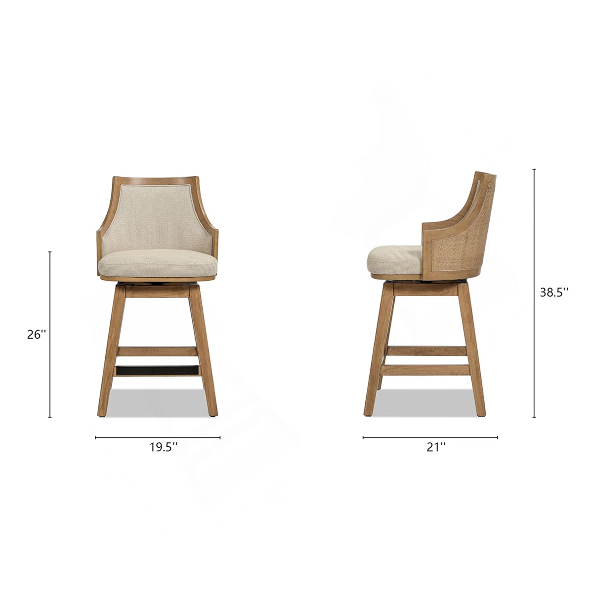 Bahama 26" Cane Rattan High-Back Swivel Counter Stool with Recessed Arms, Taupe Beige