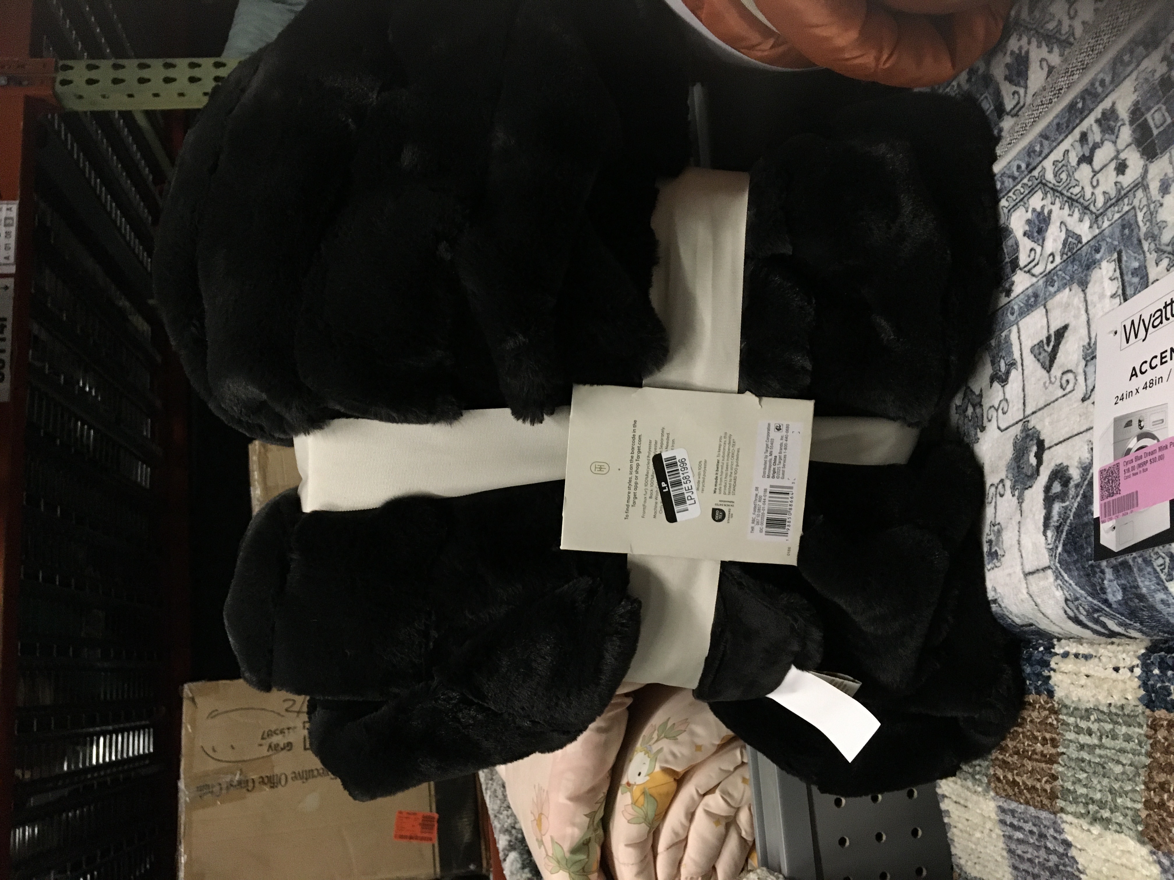 Threshold Channel Faux Fur Throw Black