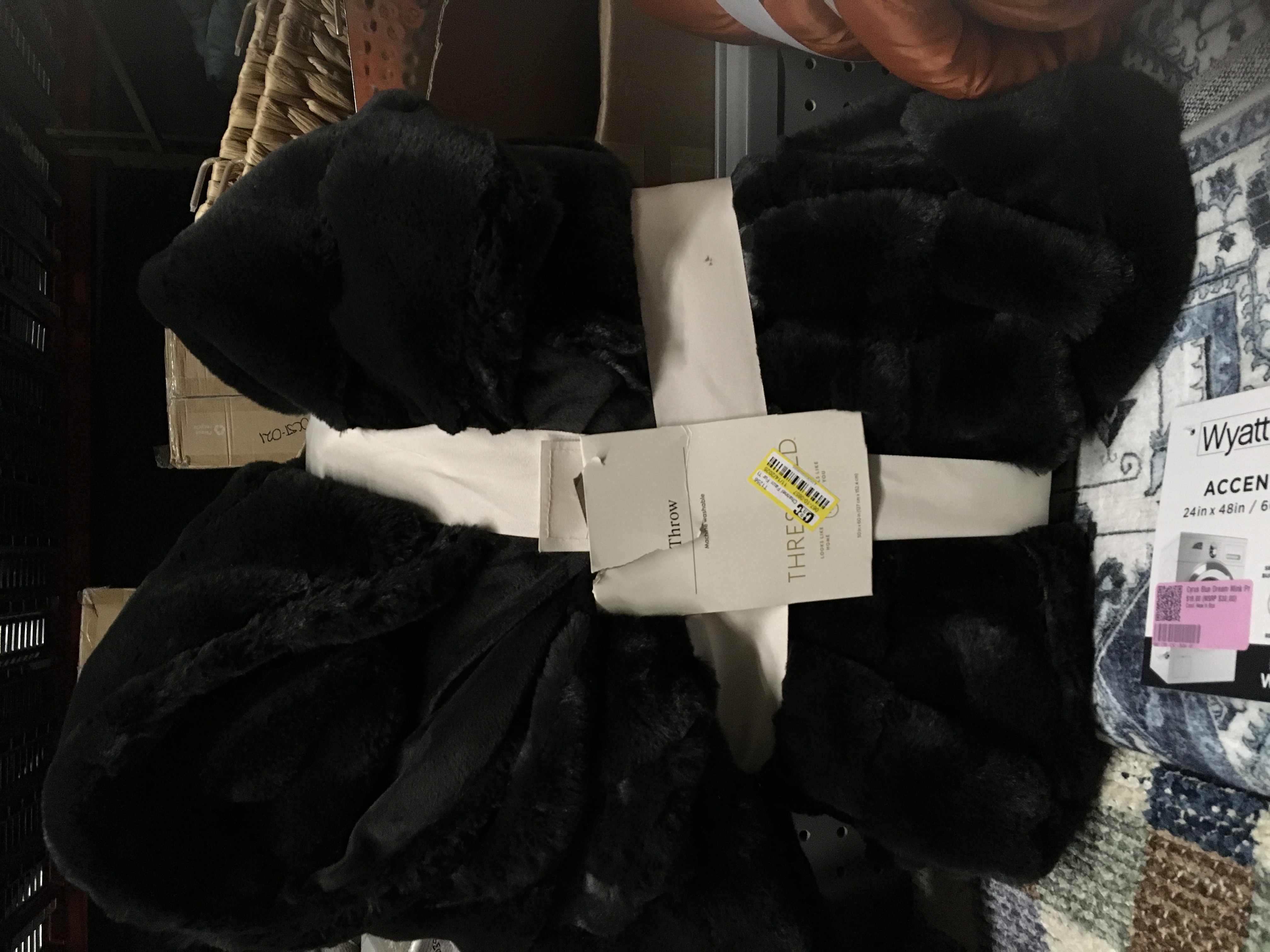 Threshold Channel Faux Fur Throw Black