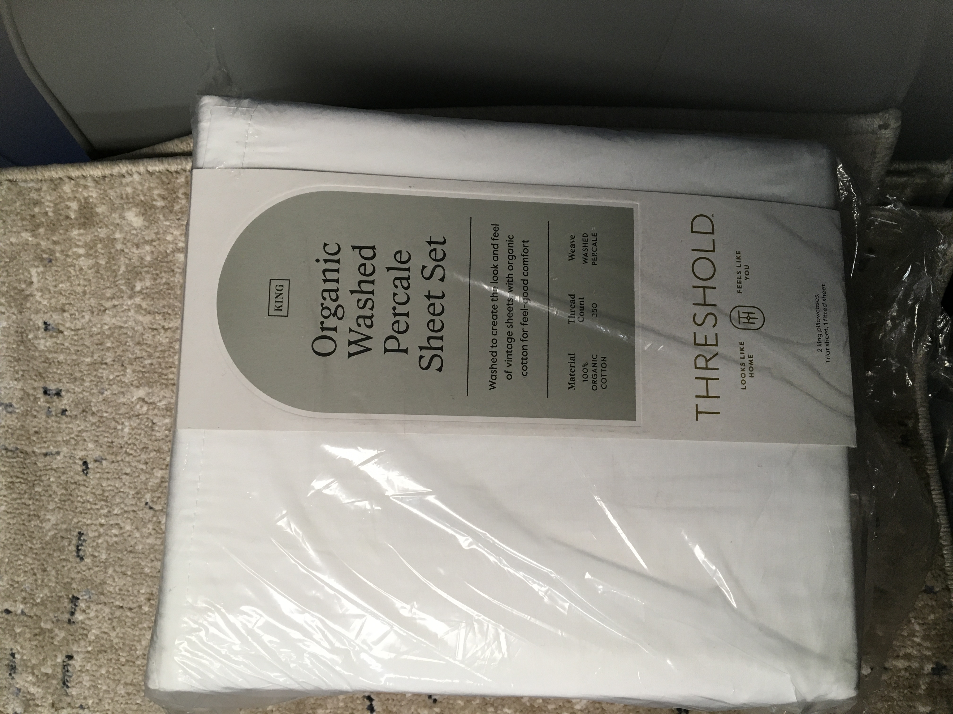 Threshold King 250 Thread Count Organic Percale Sheet Set True White - GOTS & OEKO-TEX Certified, Includes 4pc