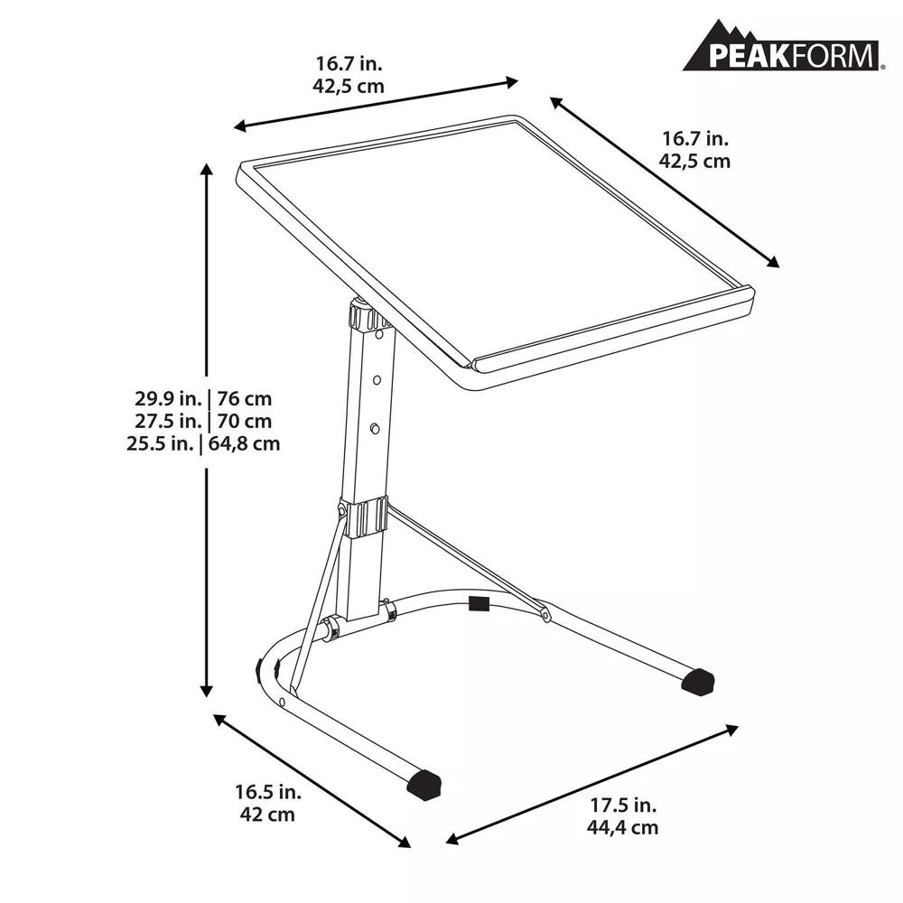 Adjustable Height Folding Tray Table Black