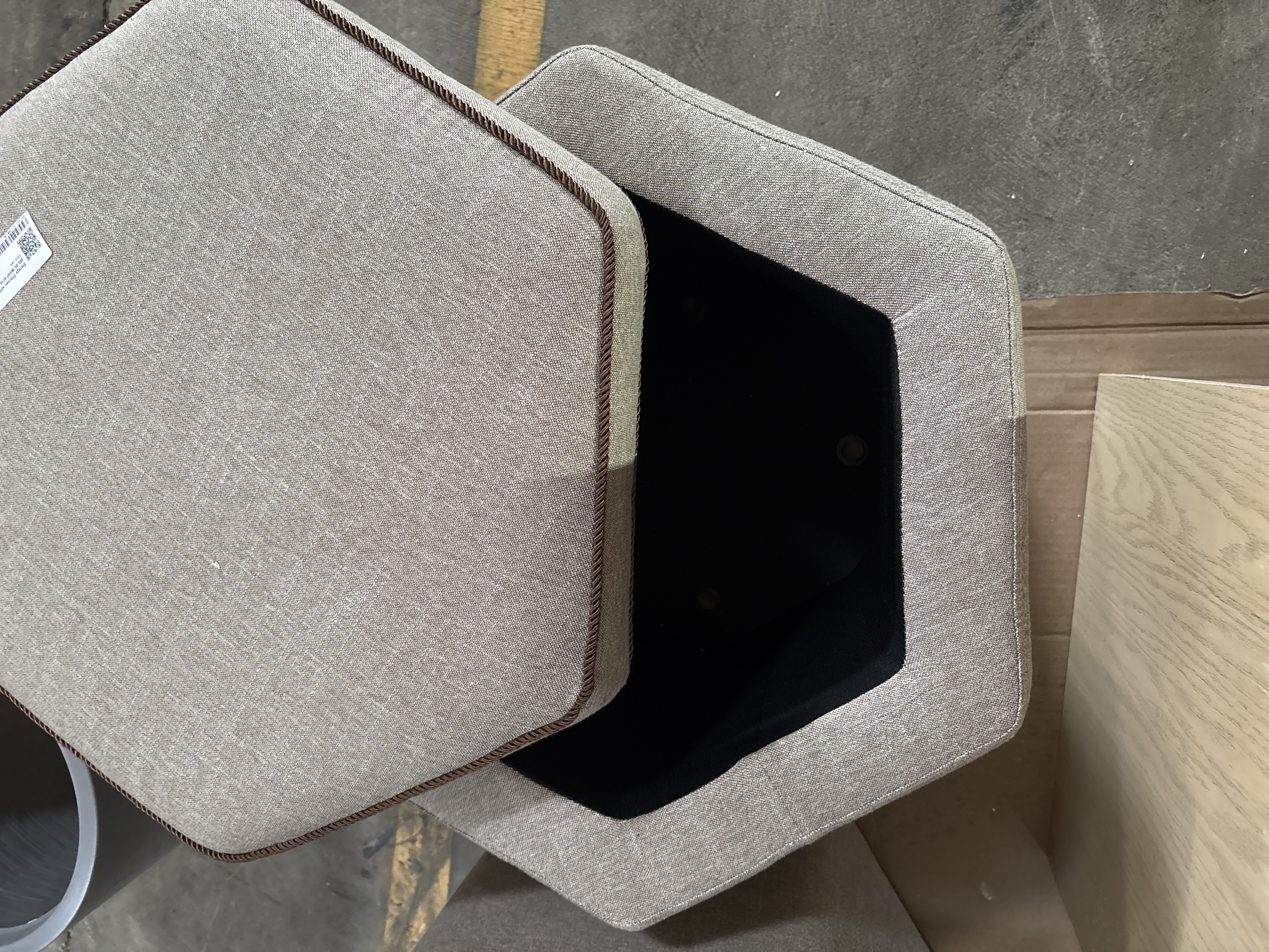 Storage Ottoman with Twisted Piping Detail Brown Linen
