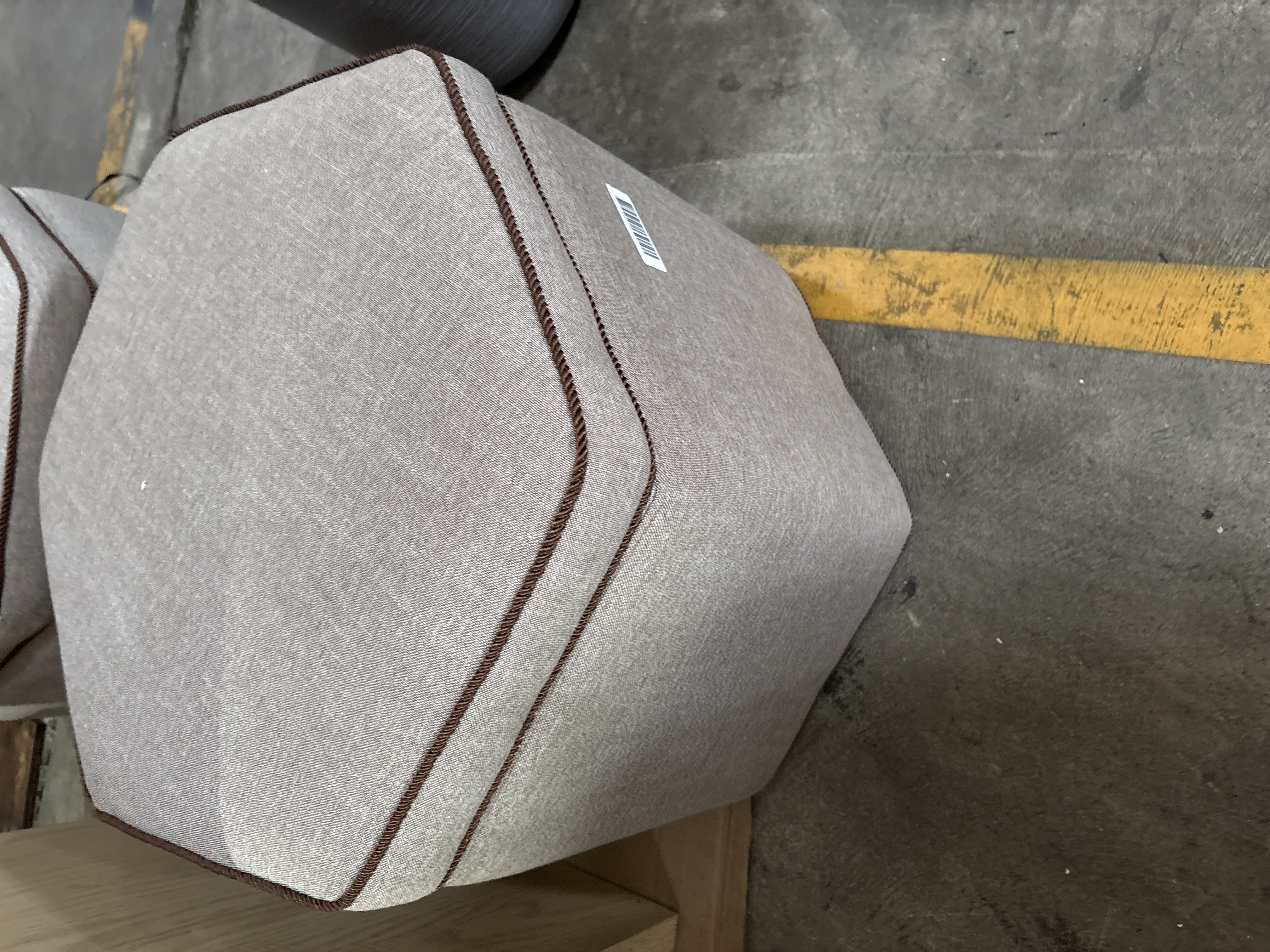 Storage Ottoman with Twisted Piping Detail Brown Linen