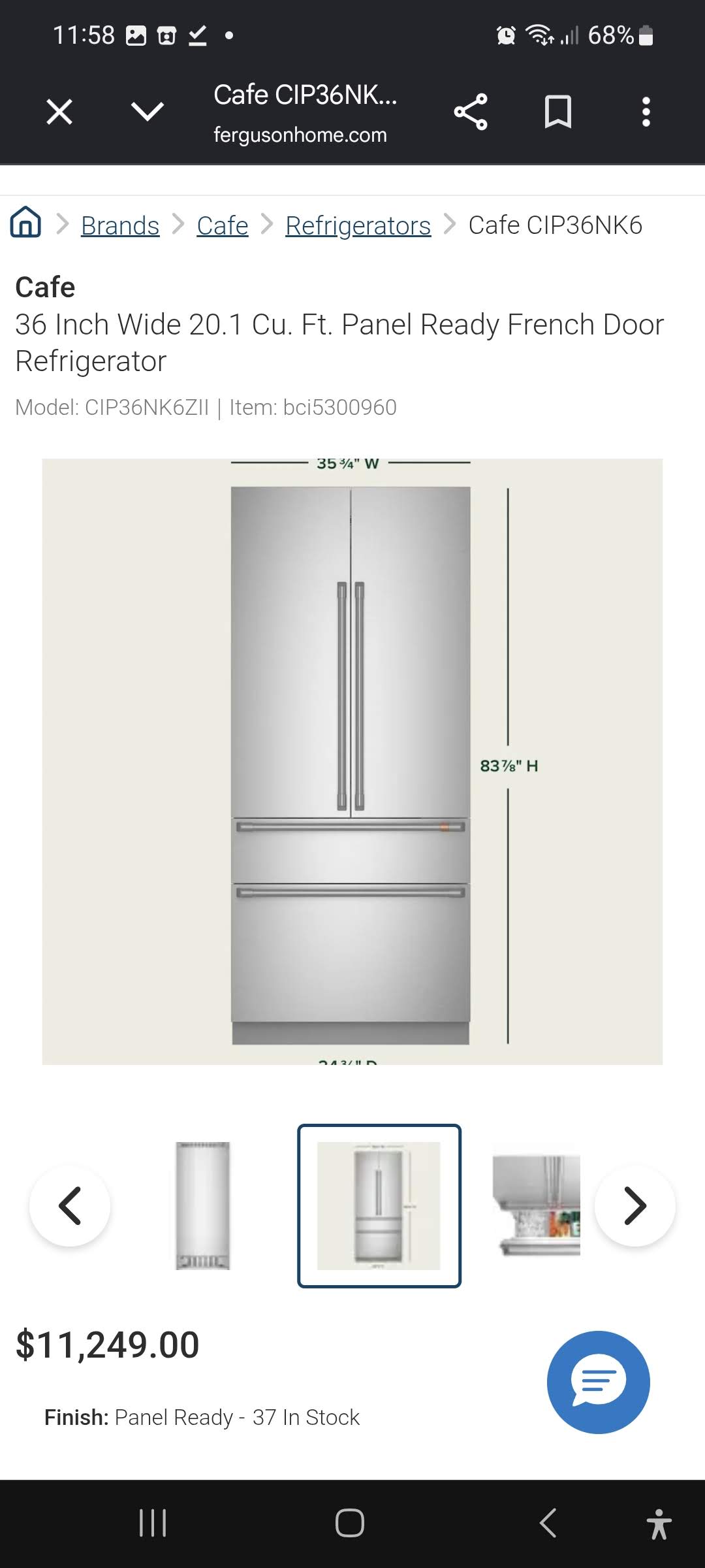 Monogram 36" Fully Integrated French-Door Refrigerator, Custom Panel Ready – ZIP364IPVII