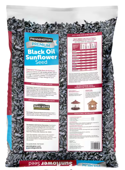 Premium 10 lb. Black Oil Sunflower Bird Seed Food