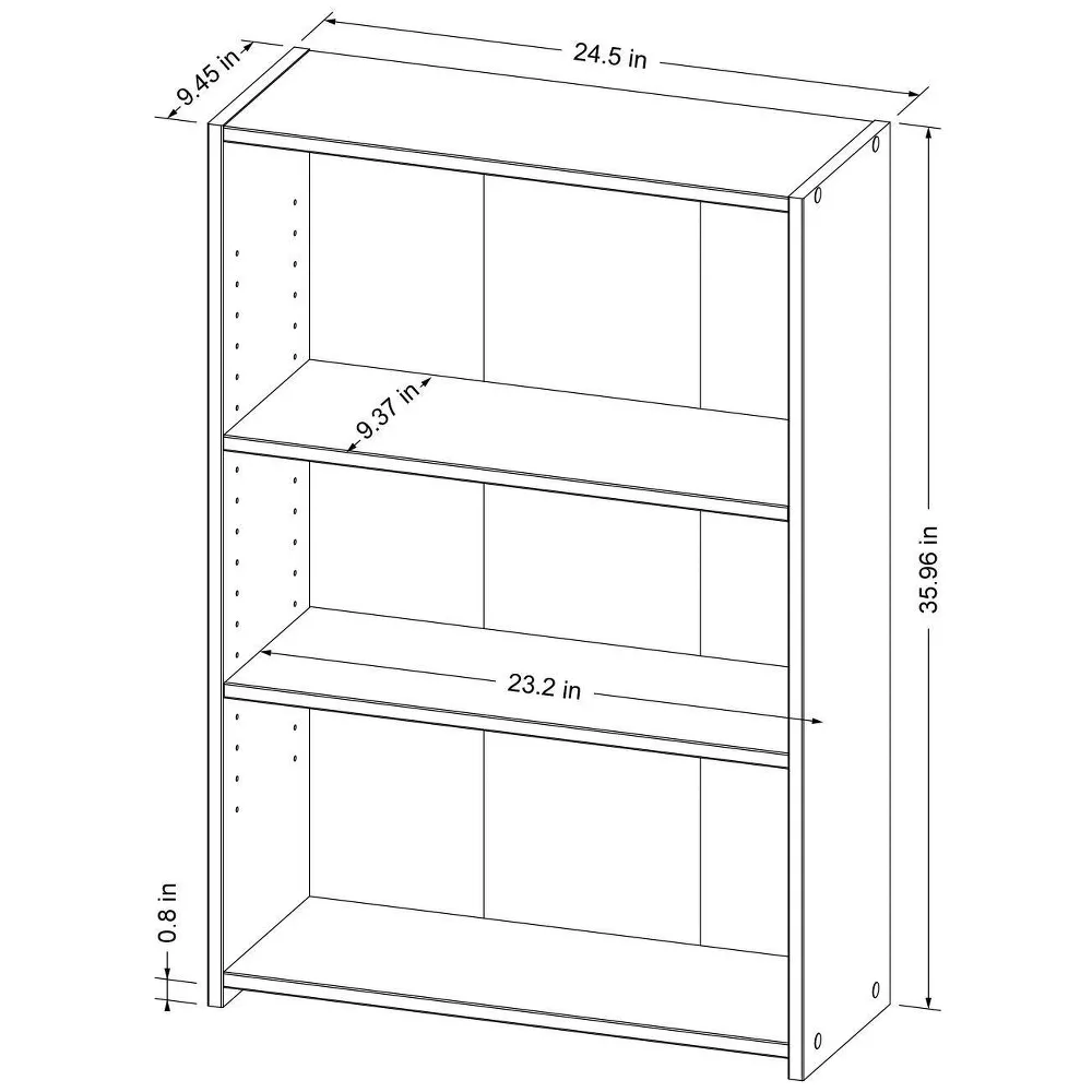 3 Shelf Dorm Bookcase White