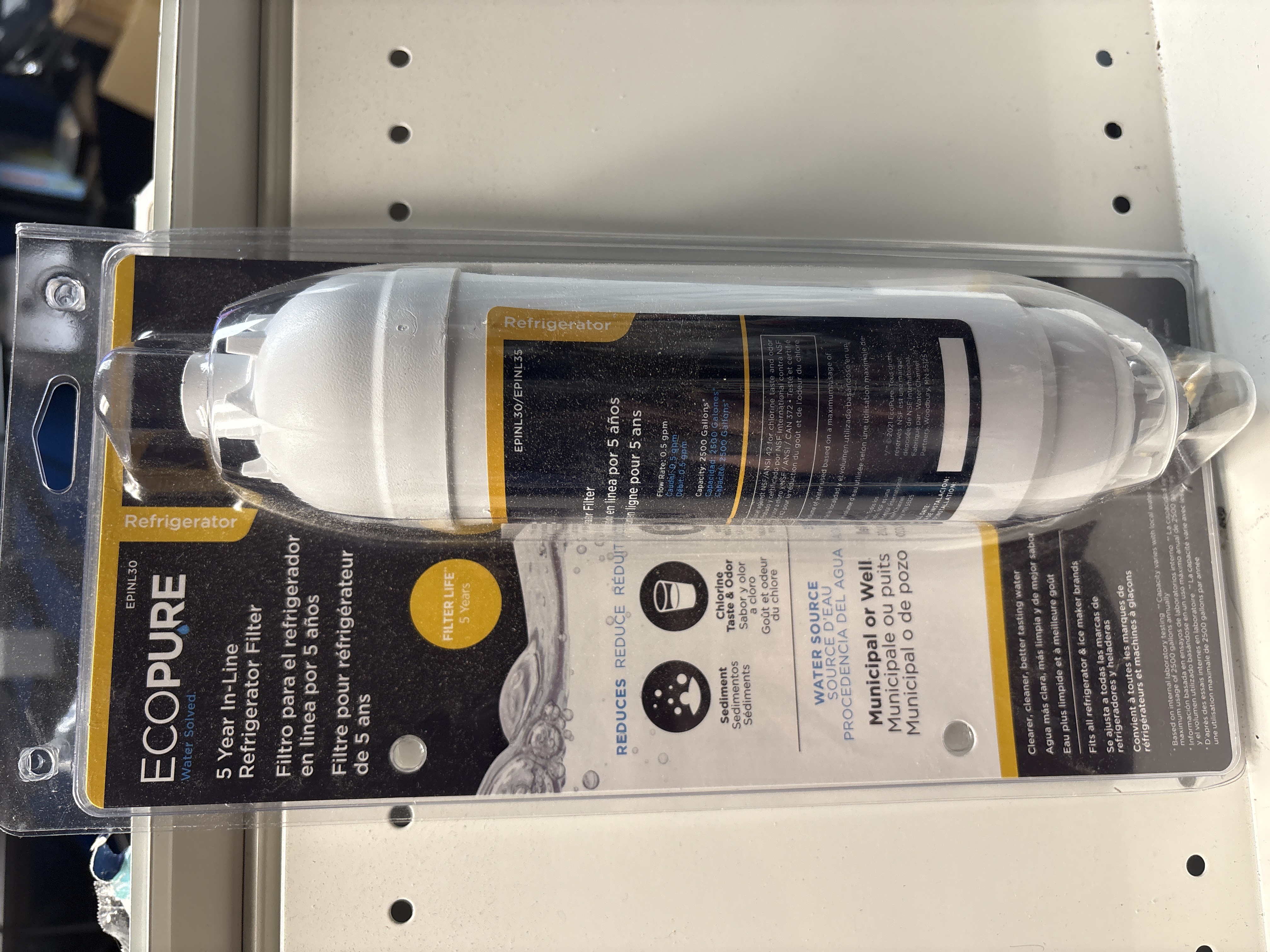 EcoPure EPINL30 5 Year in-Line Refrigerator Filter-Universal Includes Both 1/4" Compression And Push To Connect Fittings