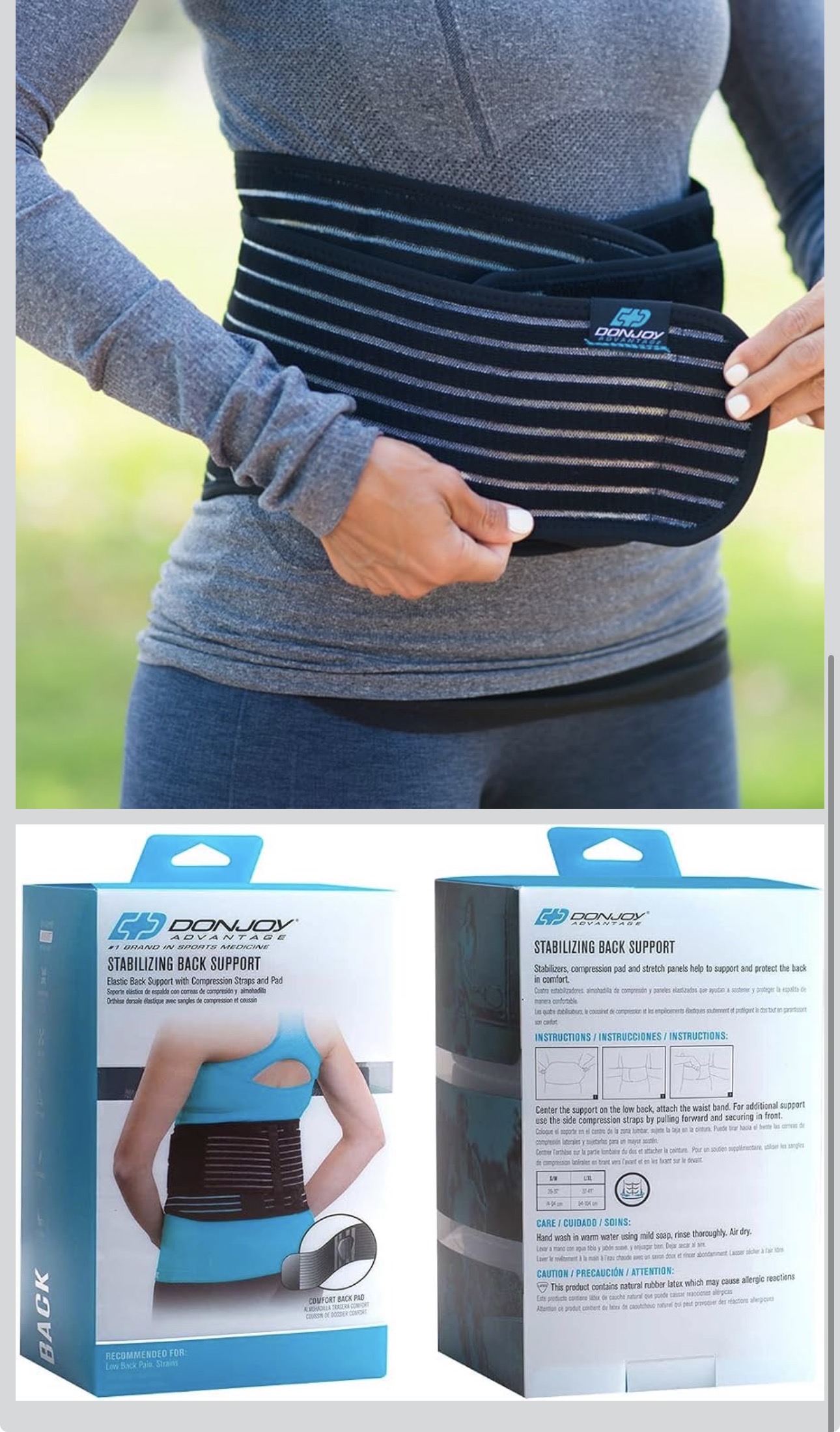 DonJoy Advantage Stabilizing Back Support for Low-Back Pain & Strain - Dual Stretch Panels for Extra Compression for Wellness and Fitness Users, Large
