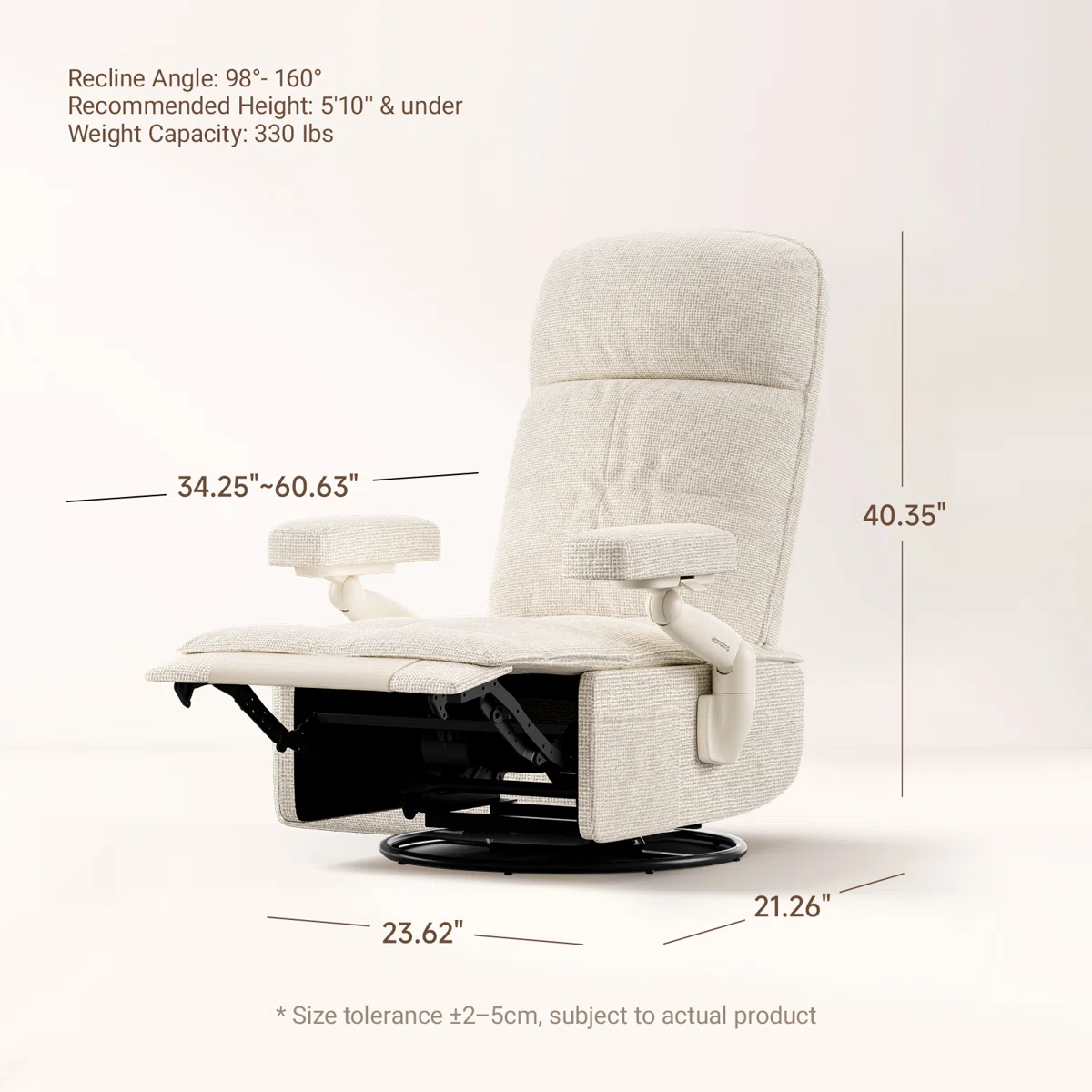 Lullacloud Manual Nursery Glider Chair With Multi Position Armrests And Adjustable Headrest - Beige