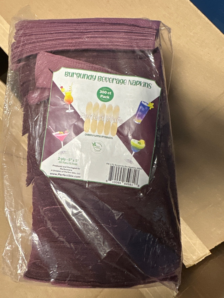 Perfectware 2 Ply Burgundy Beverage Napkins