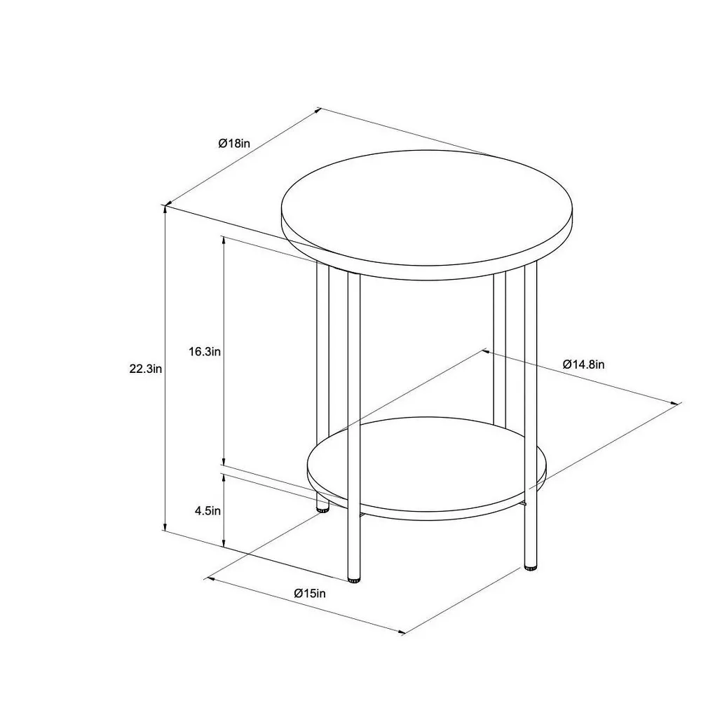 Wood and Metal Round Side Table Black