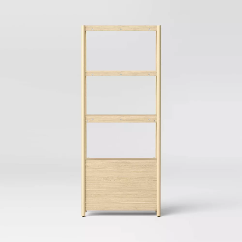 72.25" Scandi Bookcase with Three Shelves And Cabinet Storage Natural