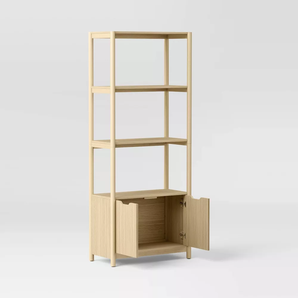 72.25" Scandi Bookcase with Three Shelves And Cabinet Storage Natural