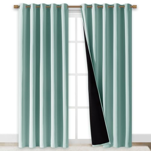 Nicetown 100% Blackout Window Curtain Panel, Heat And Full Light Blocking Drape With Black Liner For Nursery, 84 Inches Drop Thermal Insulated Drapery (Aqua Blue, 1 Piece, 70 Inches Wide Each Panel)