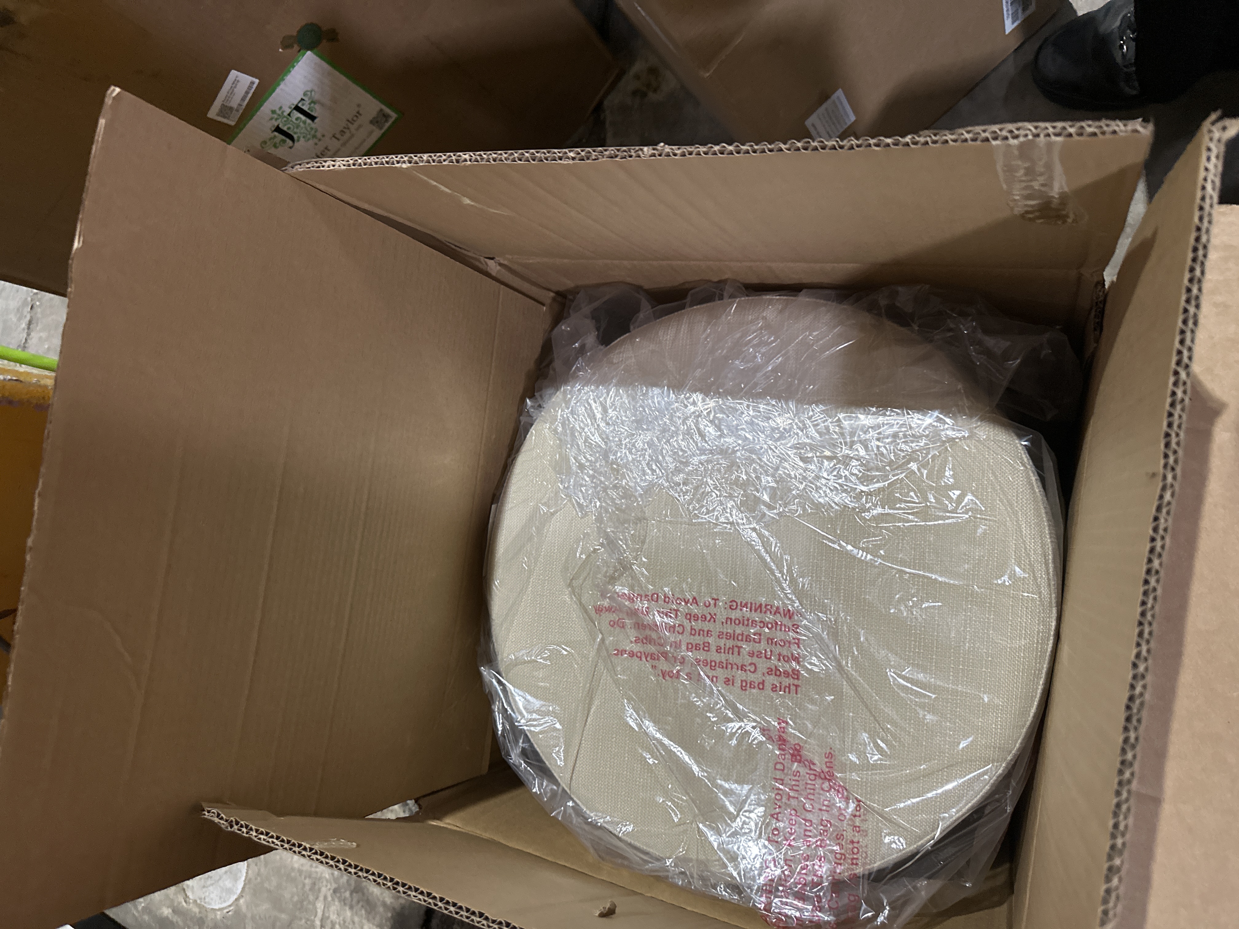 Catalina Round Ottoman Cream: Wooden Frame, Textured, No Assembly Required