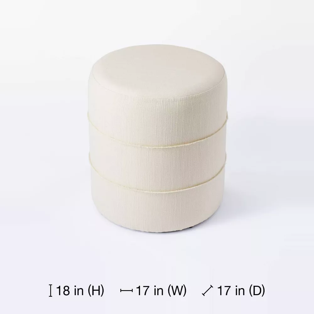 Catalina Round Ottoman Cream: Wooden Frame, Textured, No Assembly Required