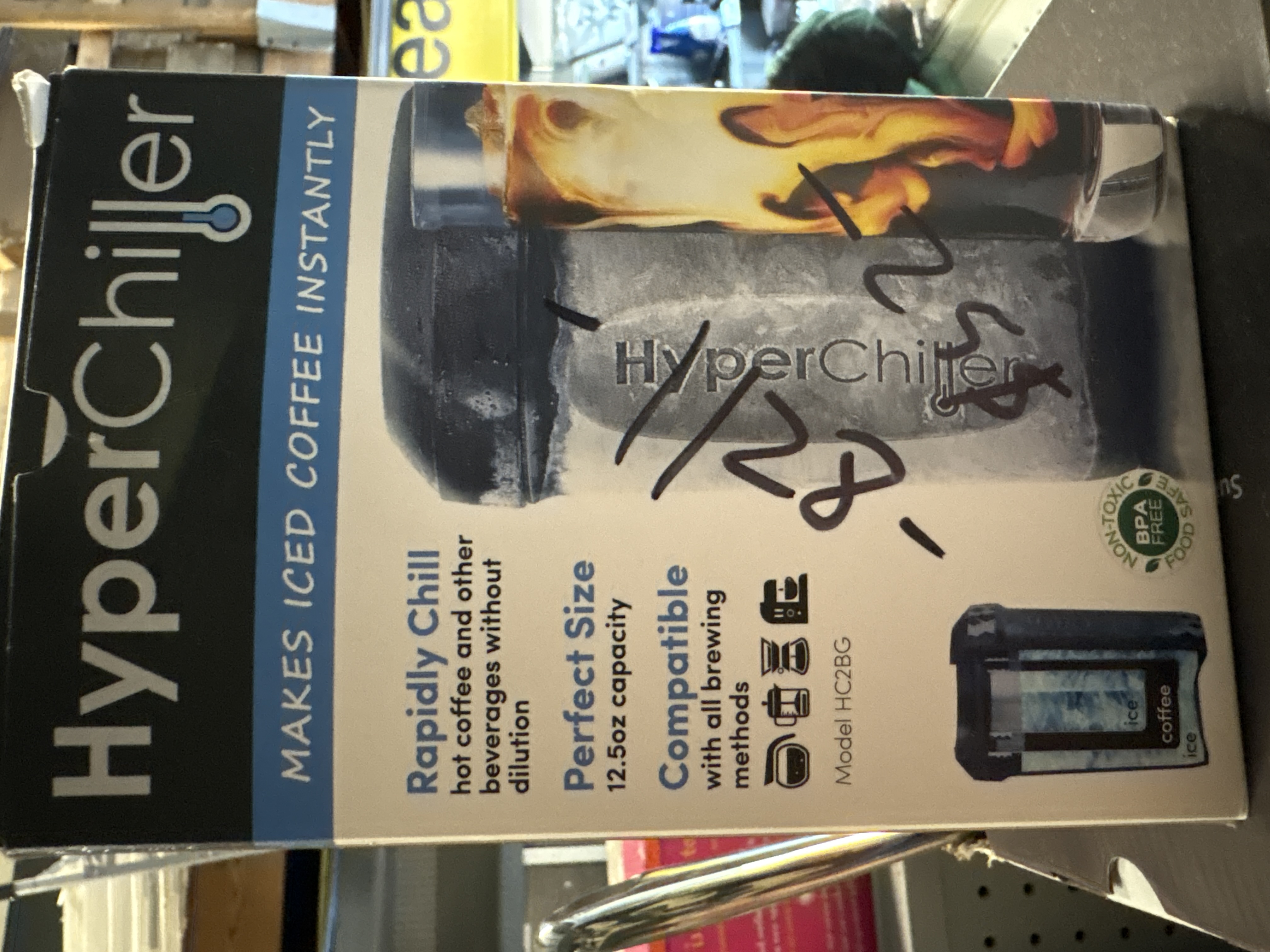 HyperChiller HC2BG# Patented Iced Coffee/Beverage Cooler, NEW, IMPROVED, STRONGER AND MORE DURABLE! Ready In One Minute, Reusable For Iced Tea, Wine, Spirits, Alcohol, Juice, 12.5 Oz, Cobalt