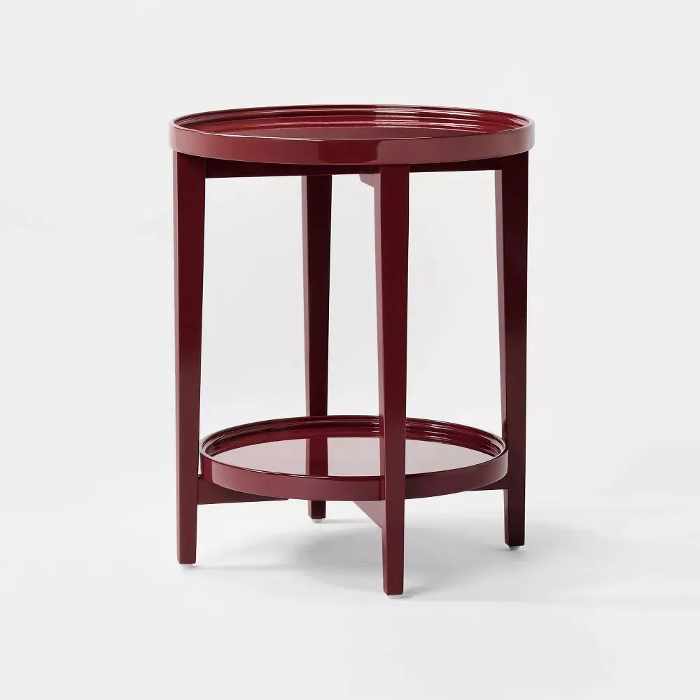 Side Table Wood Round Lacquer Finish Dark Red - Threshold designed with Studio McGee