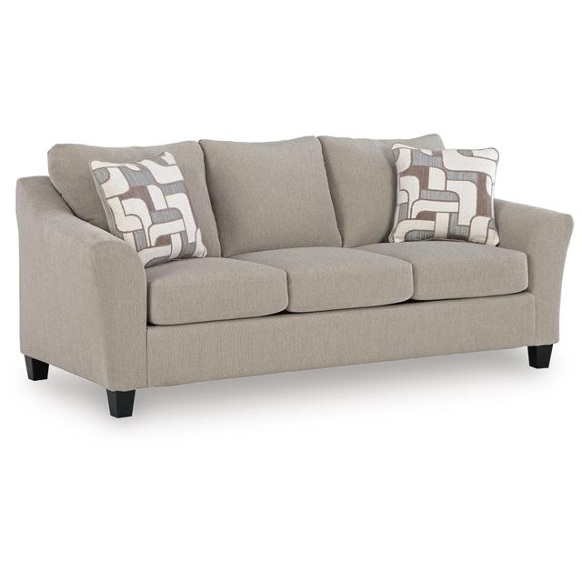 Light Gray Three-Cushion Sofa with Accent Pillows