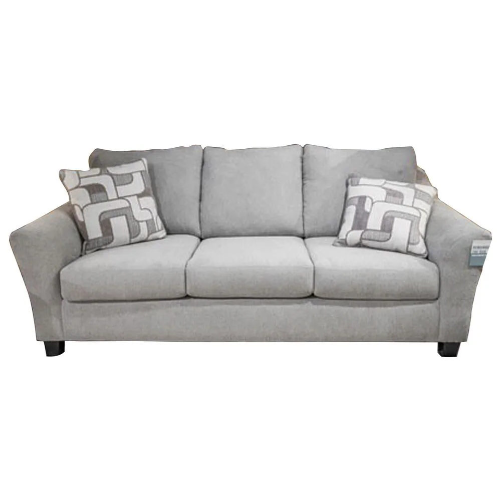 Light Gray Three-Cushion Sofa with Accent Pillows
