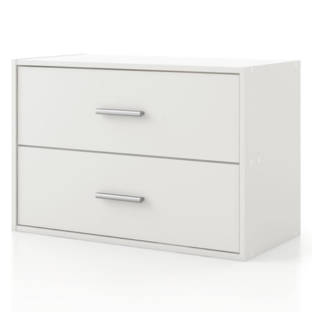 24/7 Shop At Home 16" Silkpath Modern 2 Drawer Stackable and Modular Bookcase White: MDF Construction, Smooth Finish, Organizational Furniture