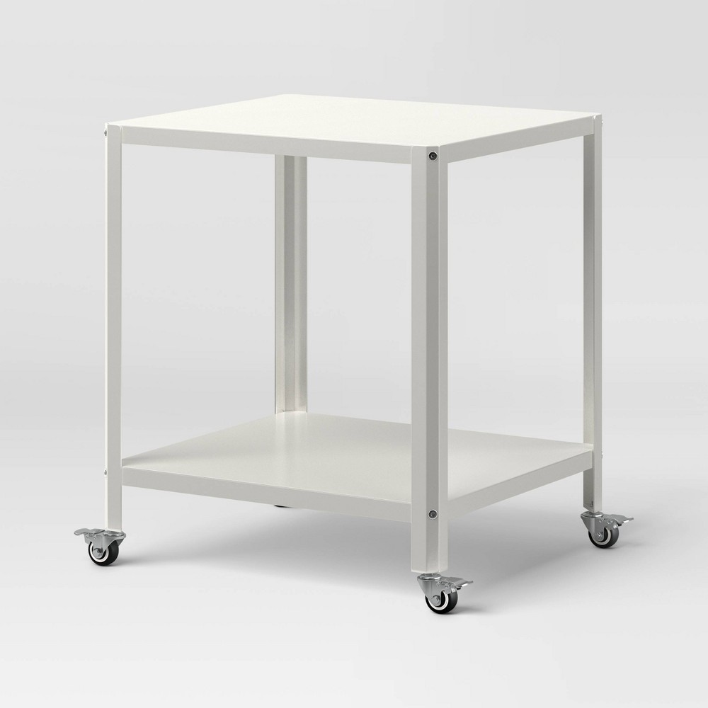 Metal Accent Rolling Side Table Chalk White